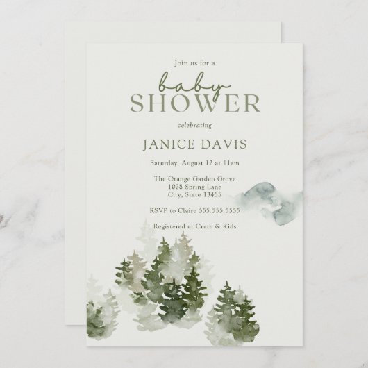 ウィンターウッドランドテーマベビーシャワー招待状カード 招待状 (正面/裏面)