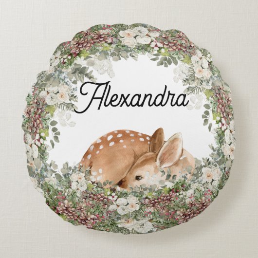 ウィンターウッドランドディアザワイルドワン ラウンドクッション (正面)