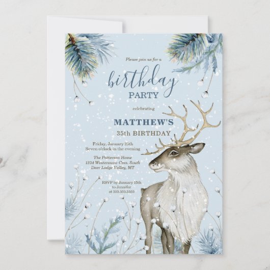 ウィンターウッドランドディアバースデーパーティー 招待状 (正面)