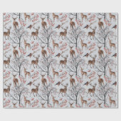 ウィンターウッドランドディアホリデークリスマス ラッピングペーパー (フラット)