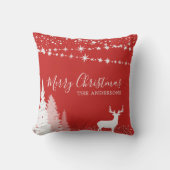 ウィンターウッドランドディアレッドファミリークリスマス クッション (正面)