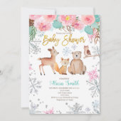 ウィンターウッドランドピンクベイビーガールシャワー招待状 招待状 (正面)