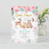 ウィンターウッドランドピンクベイビーガールシャワー招待状 招待状 (スタンド正面)