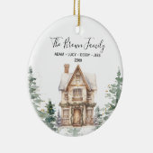 ウィンターウッドランドファミリークリスマスヴィンテージハウス セラミックオーナメント (右)