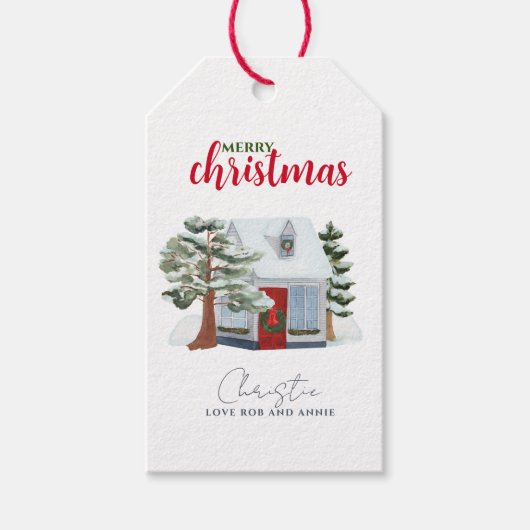 ウィンターウッドランドファームハウスメリー素朴クリスマス ギフトタグ (正面)