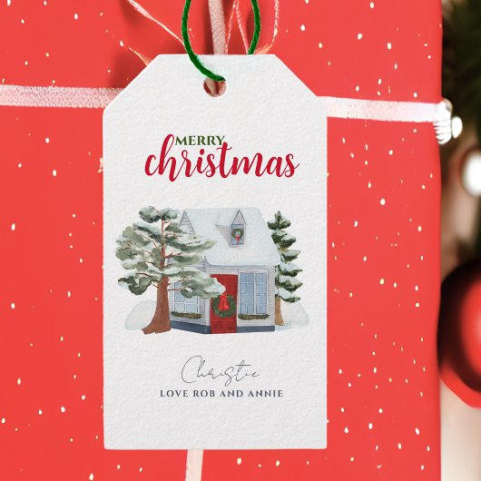 ウィンターウッドランドファームハウスメリー素朴クリスマス ギフトタグ