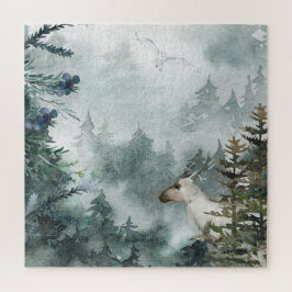 ウィンターウッドランドフォギーマウンテンフォレストヤングスタグ ジグソーパズル