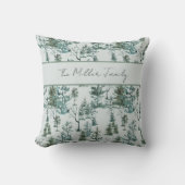 ウィンターウッドランドフォレストグリーンホリデーファミリーメモリ クッション (正面)