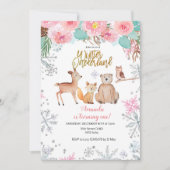 ウィンターウッドランドフォレストシカフクロウ誕生日 招待状 (正面)