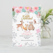 ウィンターウッドランドフォレストシカフクロウ誕生日 招待状 (スタンド正面)