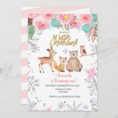 ウィンターウッドランドフォレストシカフクロウ誕生日 招待状 (正面/裏面)