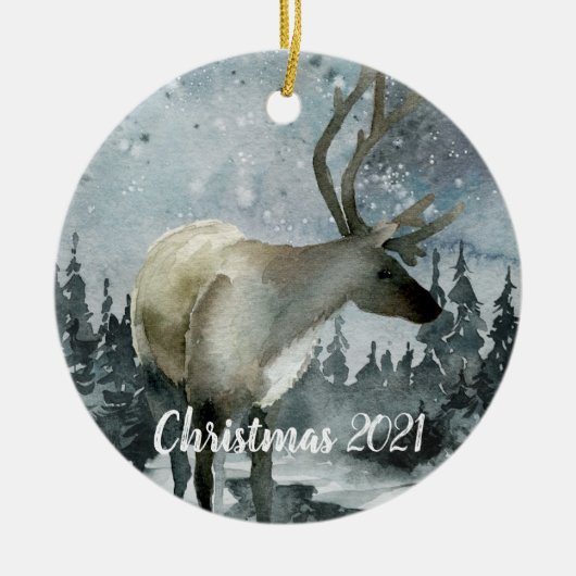 ウィンターウッドランドフォレストスタグトインデア セラミックオーナメント (正面)