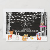 ウィンターウッドランドフォレストベビーガールシャワー招待状 招待状 (正面)