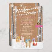 ウィンターウッドランドフォレストベビーガールシャワー招待状 招待状 (正面/裏面)
