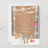 ウィンターウッドランドフォレストベビーガールシャワー招待状 招待状 (正面)