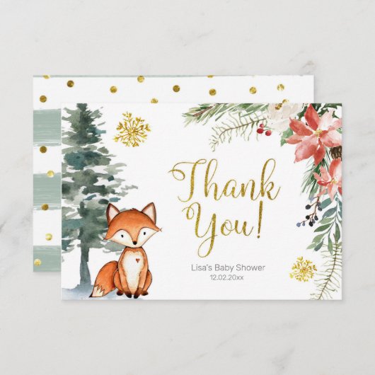 ウィンターウッドランドフォレストベビーシャワーサンキューカード サンキューカード (正面/裏面)