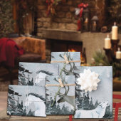 ウィンターウッドランドフォレストホワイトウルフスタッグ&ホース ラッピングペーパーシート