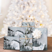 ウィンターウッドランドフォレストホワイトウルフスタッグ&ホース ラッピングペーパーシート