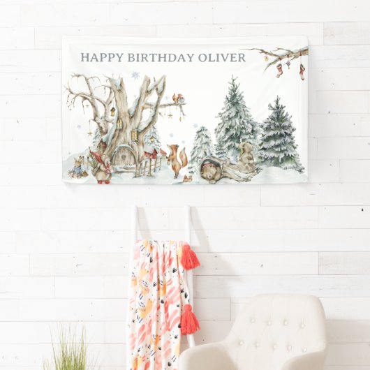 ウィンターウッドランドフォレスト |誕生日へようこそ 横断幕 (インサイチュ)