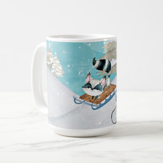 ウィンターウッドランドフレンズ – キツネヘッジホッグイラストレーション コーヒーマグカップ (正面左)