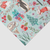 ウィンターウッドランドブルー&レッド動物の森のパターン 薄葉紙 (詳細)