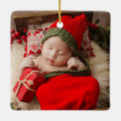 ウィンターウッドランドベビーの初めてのクリスマス写真 セラミックオーナメント (裏面)