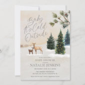 ウィンターウッドランドベビーベビーシャワー外は寒い 招待状 (正面)