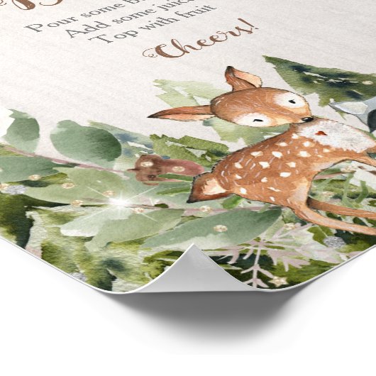 ウィンターウッドランドホワイトフローラガールモモモモザバーサイン ポスター (角)