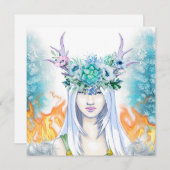 ウィンターウッドランドメイドユール(キリスト降誕祭)異教の火災 シーズンカード (正面/裏面)