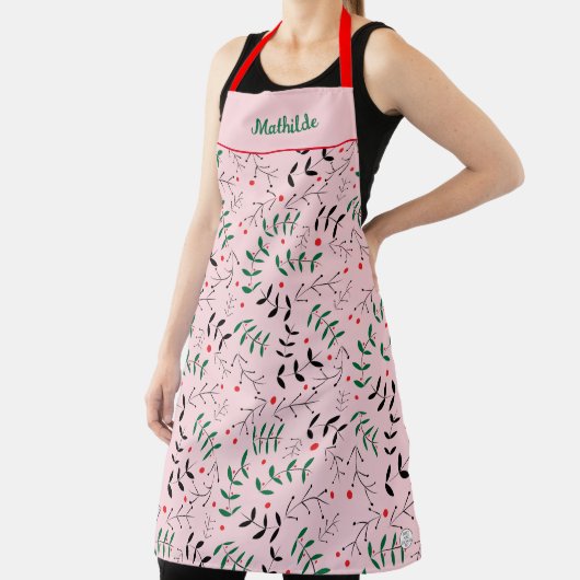 ウィンターウッドランドレトロパーソナライズされたピンククリスマス エプロン (インサイチュ)