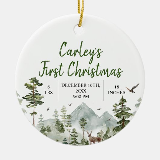 ウィンターウッドランド初めてのクリスマスズパインツリー セラミックオーナメント (正面)