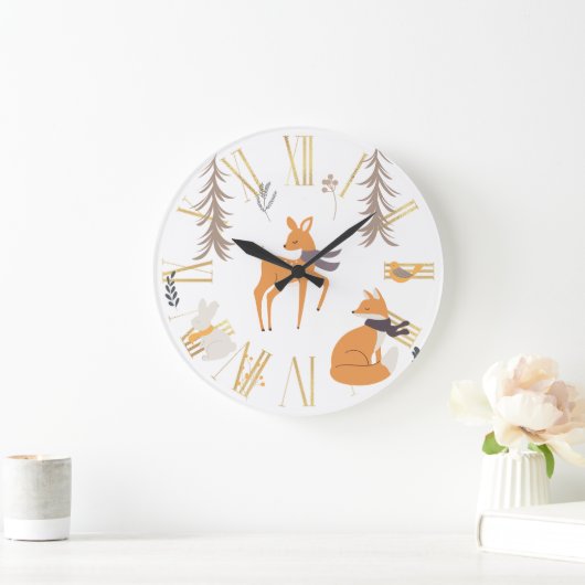 ウィンターウッドランド動物フォークアートクリスマス ラージ壁時計 (ホーム)