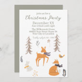 ウィンターウッドランド動物フォークアートクリスマス 招待状 (正面/裏面)
