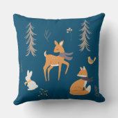 ウィンターウッドランド動物フォークアートブルークリスマス クッション (裏面)