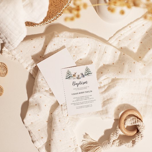 ウィンターウッドランド動物ベビーバプテスマ招待状 招待状