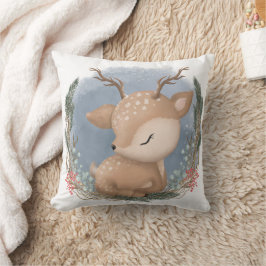 ウィンターウッドランド動物眠るベビー鹿 クッション