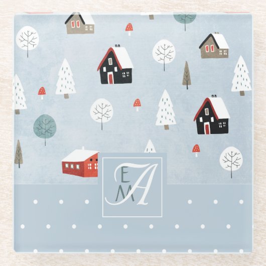 ウィンターウッドランド北欧モノグラムの装飾 ガラスコースター (正面)