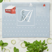 ウィンターウッドランド北欧モノグラムの装飾 キッチンタオル (折り畳み)