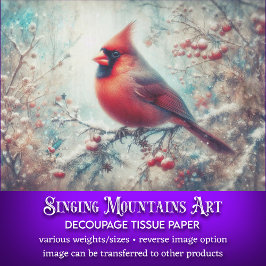 ウィンターウッドランド水彩（鳥）ショウジョウコウカンチョウデコページ 薄葉紙