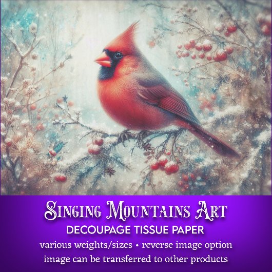 ウィンターウッドランド水彩（鳥）ショウジョウコウカンチョウデコページ 薄葉紙