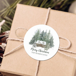 ウィンターウッドランド素朴クリスマスキャビン ラウンドシール