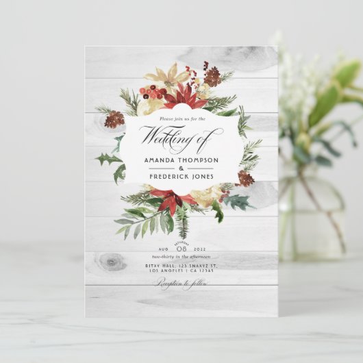 ウィンターウッドランド素朴クリスマスQRコー結婚ド 招待状 (スタンド正面)