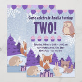 ウィンターウッドランド誕生日招待状 招待状 (正面/裏面)