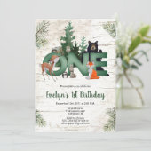 ウィンターウッドランド誕生日招待状- 1歳の誕生日 招待状 (スタンド正面)