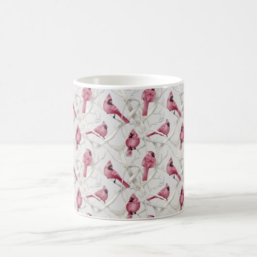 ウィンターウッドランド赤（鳥）ショウジョウコウカンチョウ鳥模様 コーヒーマグカップ (中央)