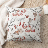 ウィンターウッドランド野生生物キツネリスの果実の小枝 クッション (ブランケット)