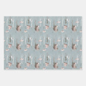 ウィンターウッドランド鹿キツネフクロウベアーフォレスト ラッピングペーパーシート (正面3)