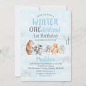 ウィンターウッドランド1歳の誕生日招待状冬 招待状 (正面)