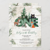 ウィンターウッドランド1st誕生日パーティの招待状 招待状 (正面/裏面)