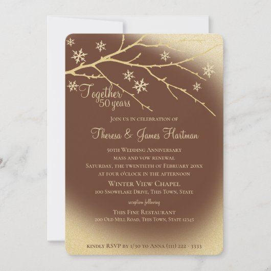 ウィンターウッドランド50周年記念金ゴールドとブラウン 招待状 (正面)